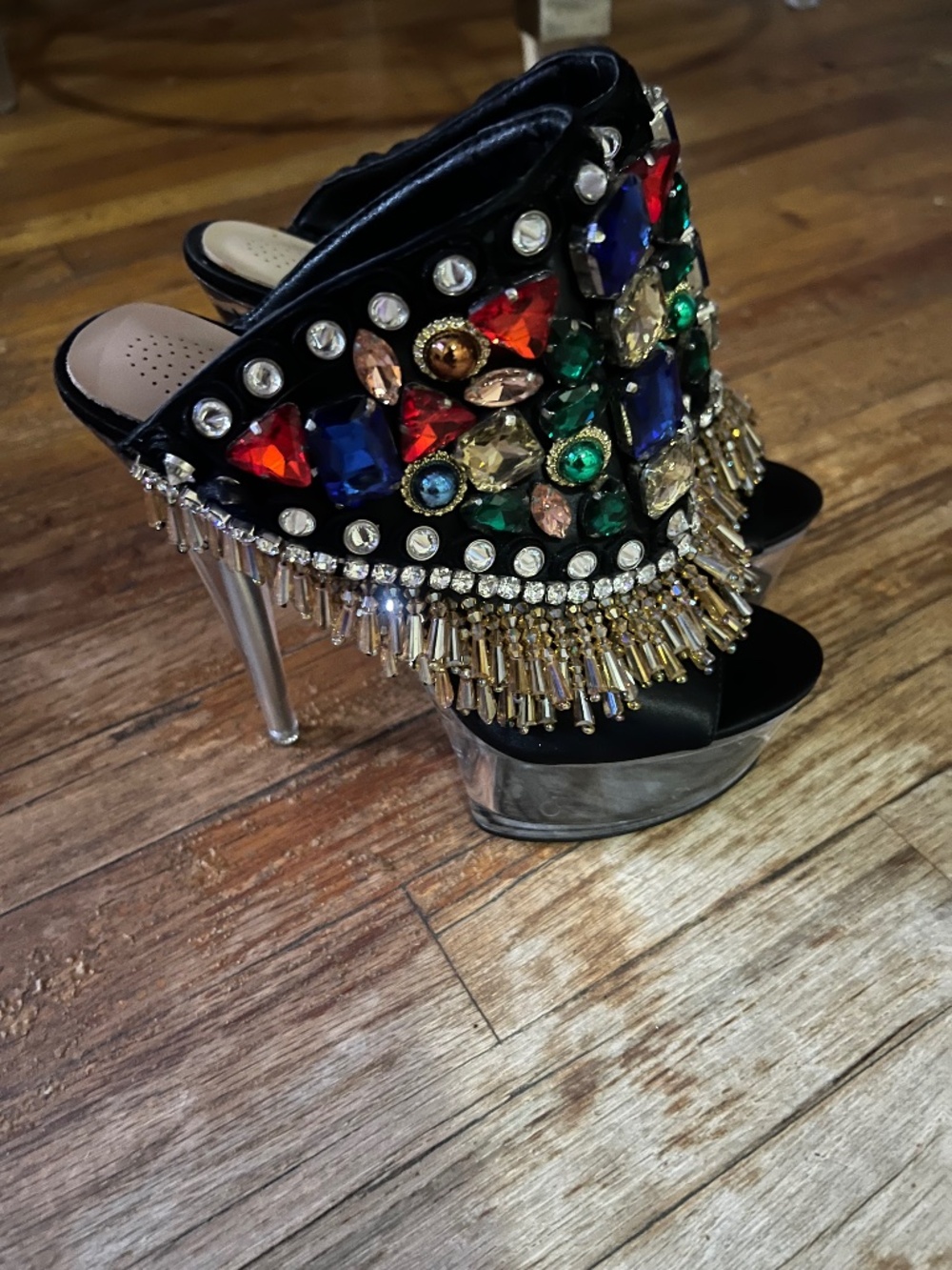Akira Black Platfrom Multicolor Jewelry Heels